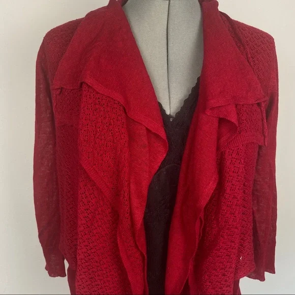 Ralph Lauren Burgundy Linen Knit Waterfall Cardigan Small - Picture 4 of 7